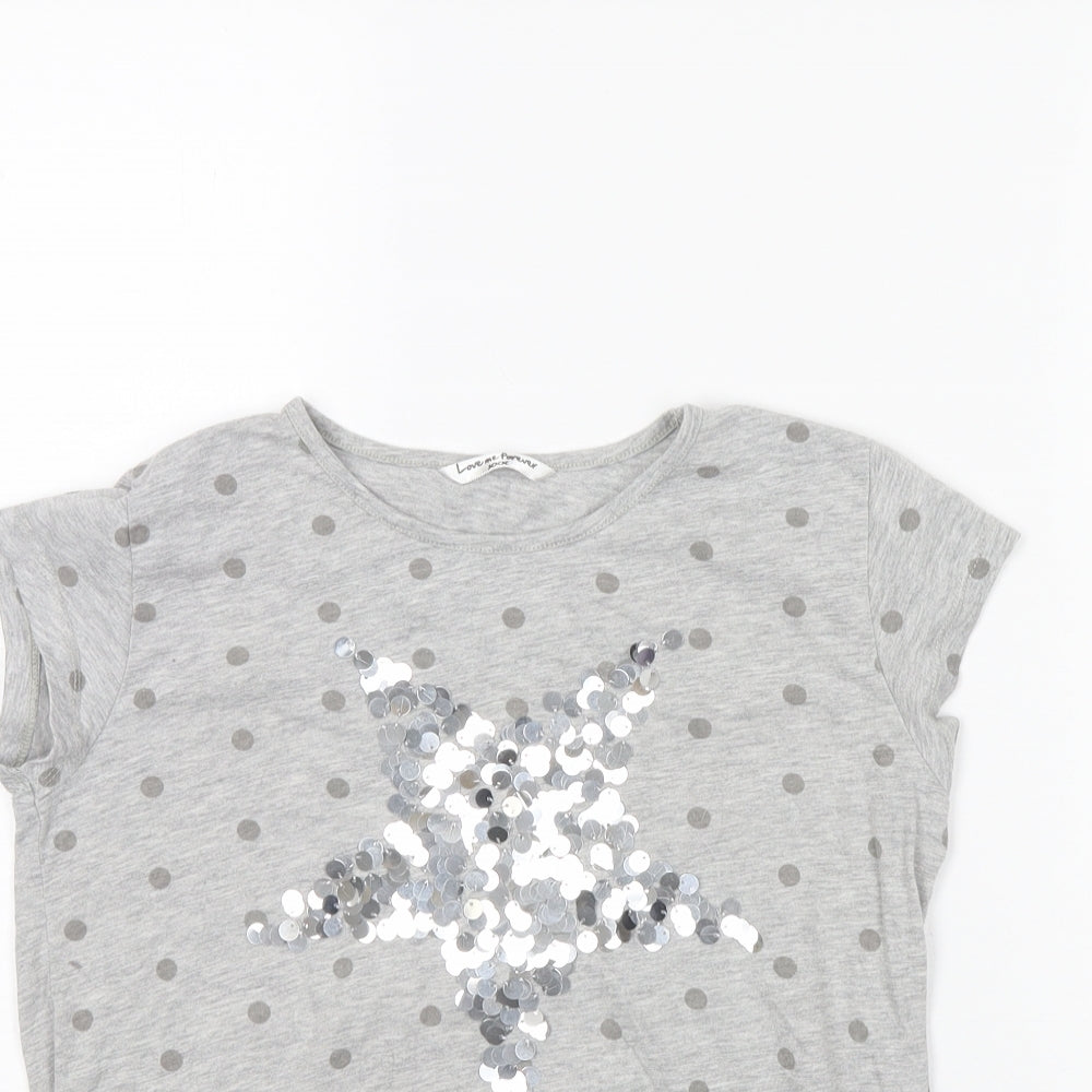 love me forever Girls Grey Polka Dot  Basic T-Shirt Size 12 Years