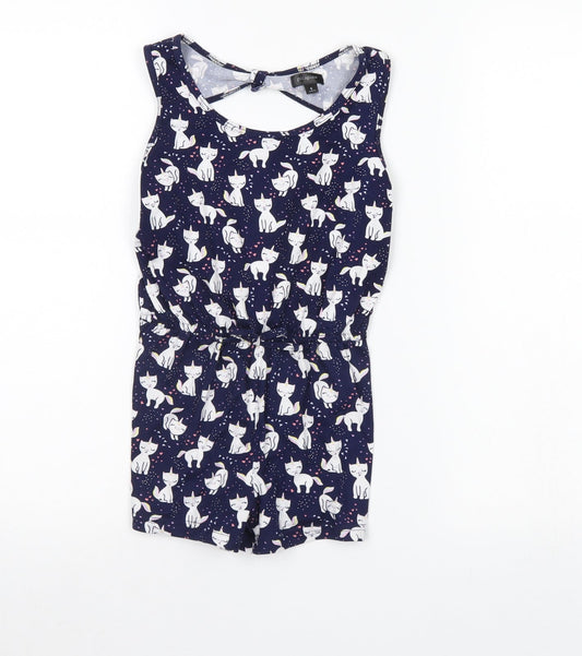 Picapino Girls Blue Animal Print  Playsuit One-Piece Size 6 Years  - Cat