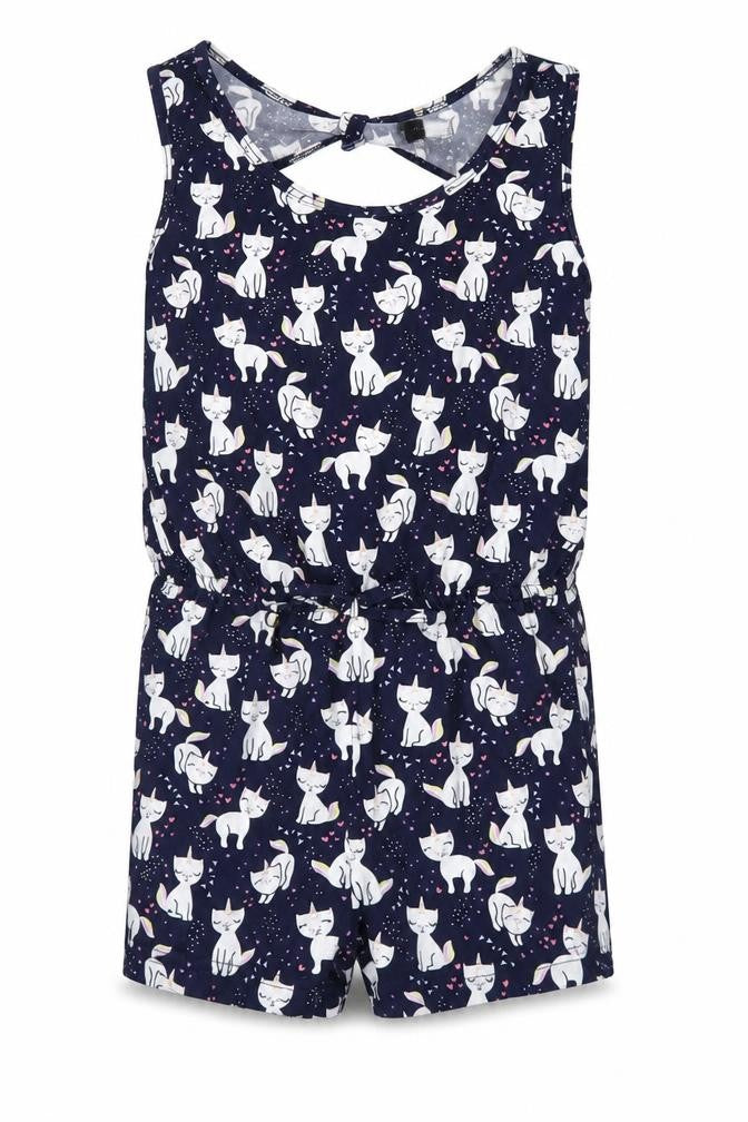 Picapino Girls Blue Animal Print  Playsuit One-Piece Size 6 Years  - Cat