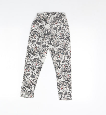 Bonprix Girls Grey Animal Print Capri Trousers Size 8 Years - CUB