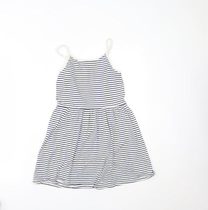 Next Girls White Striped  Fit & Flare  Size 9 Years