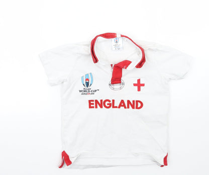 Additional front view of Rugby World Cup 2019 girls’ white basic polo, size 7-8, years - england