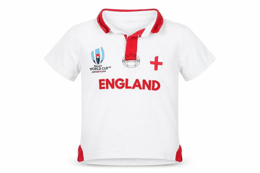 Front view of Rugby World Cup 2019 girls’ white basic polo, size 7-8, years - england