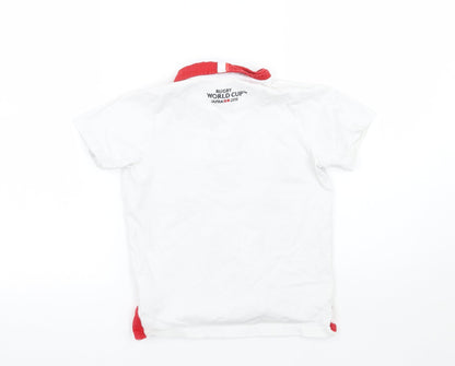 Back view of Rugby World Cup 2019 girls’ white basic polo, size 7-8, years - england