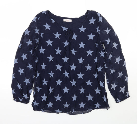 Renee Womens Blue Geometric  Basic Blouse Size M