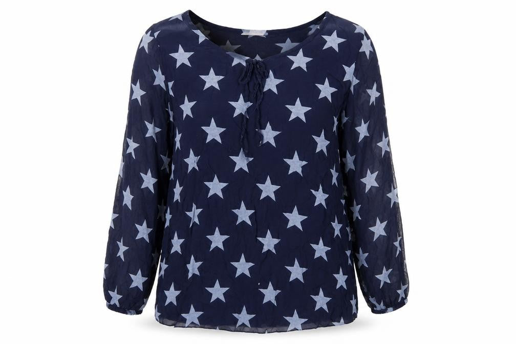 Renee Womens Blue Geometric  Basic Blouse Size M