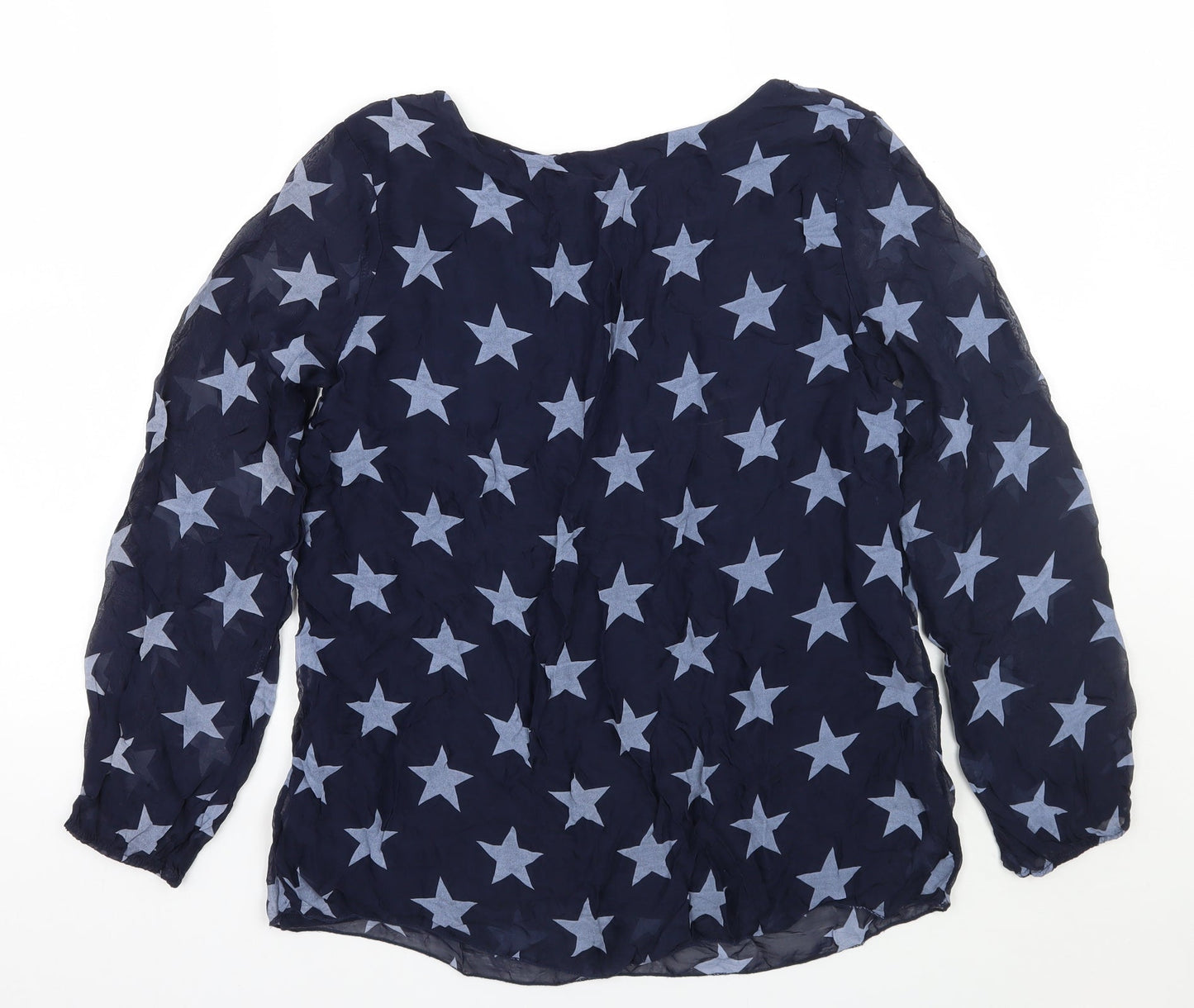 Renee Womens Blue Geometric  Basic Blouse Size M