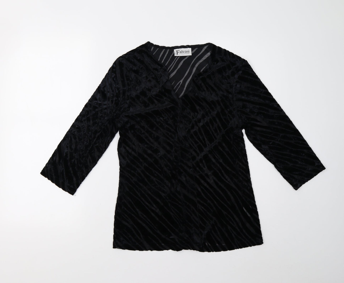 Falcini Womens Black Animal Print  Basic Blouse Size 10