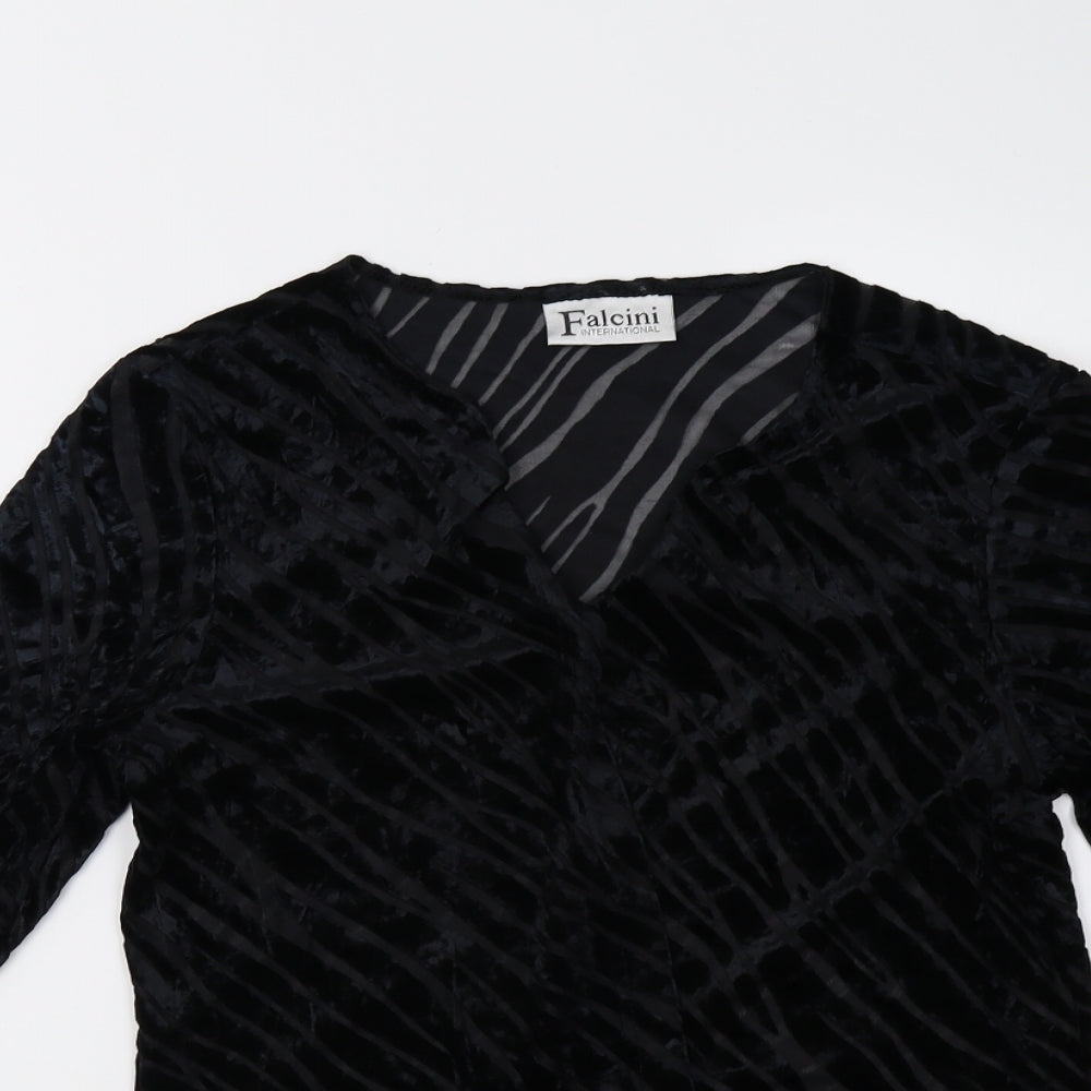 Falcini Womens Black Animal Print  Basic Blouse Size 10