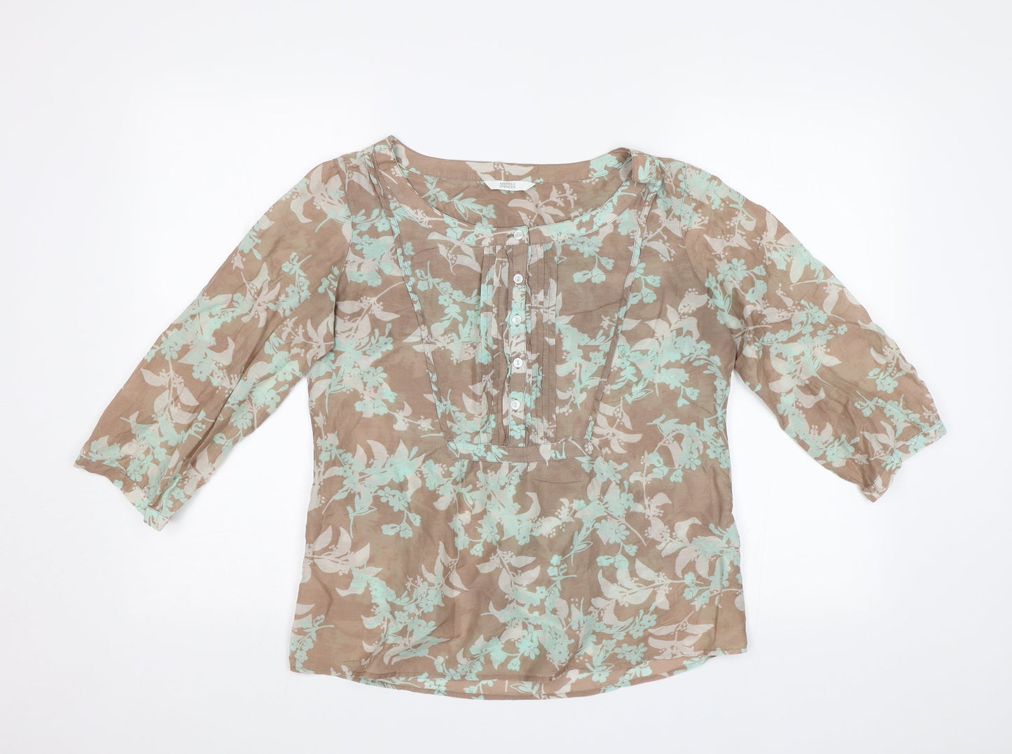 M&S Womens Beige Floral  Basic Blouse Size 10
