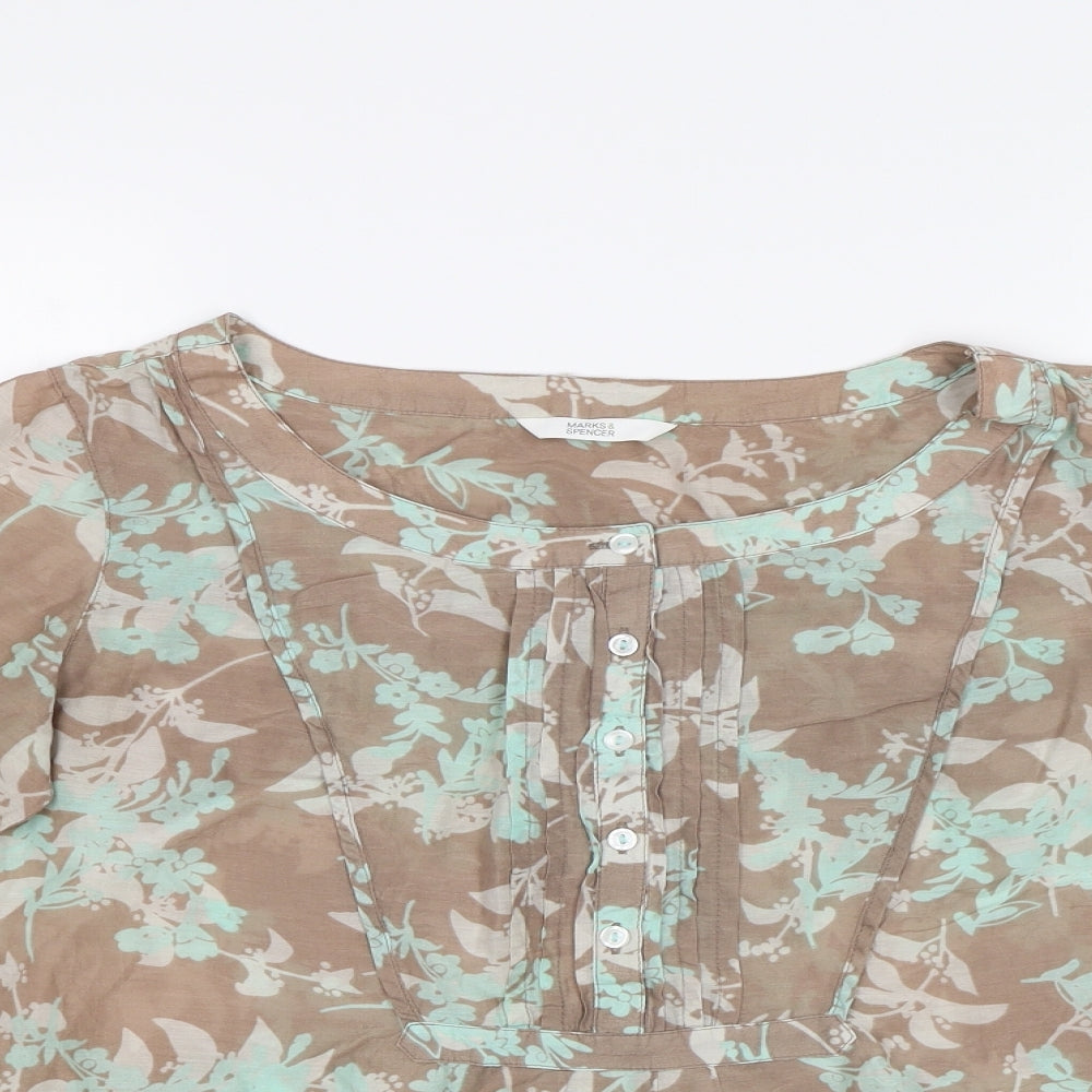M&S Womens Beige Floral  Basic Blouse Size 10