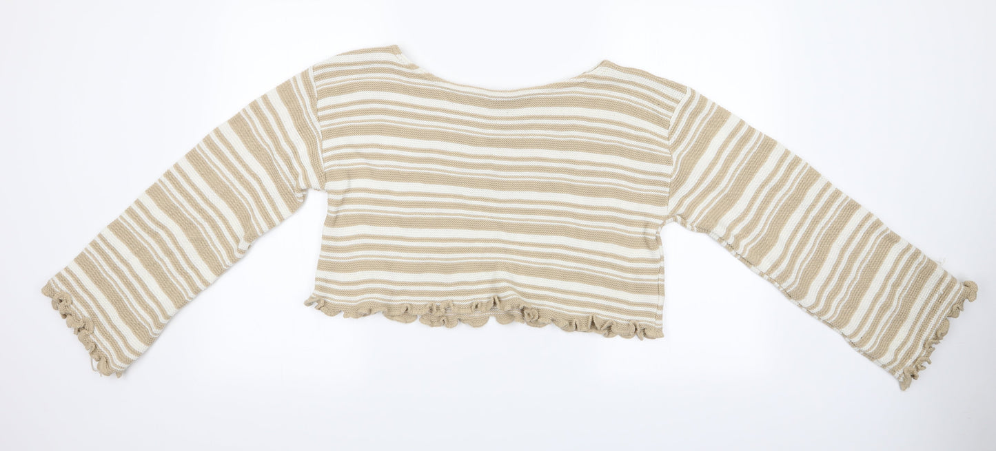 Nasty Gal Womens Beige Striped  Pullover Jumper Size M  - Cropped