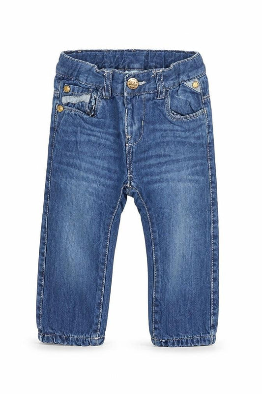Front view of fagottino boys’ blue jeans, size 9-12, months