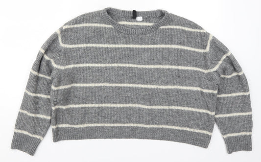 H&M Womens Grey Striped Knit Pullover Jumper Size L