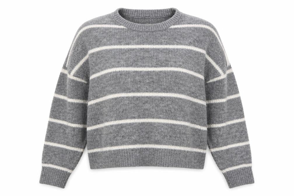 H&M Womens Grey Striped Knit Pullover Jumper Size L