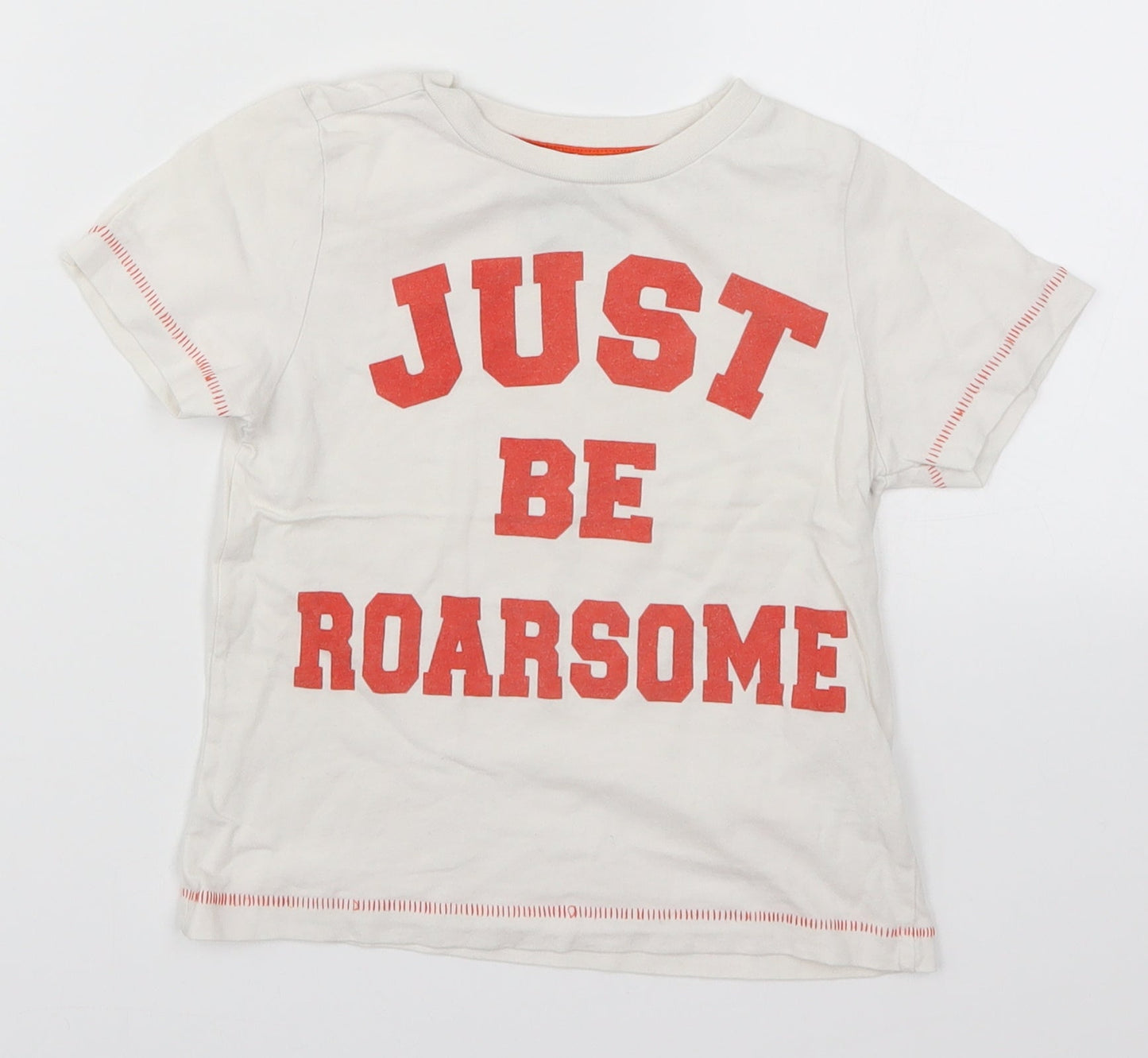 F&F Boys White   Basic T-Shirt Size 4-5 Years  - Just Be Roarsome