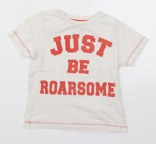 F&F Boys White   Basic T-Shirt Size 4-5 Years  - Just Be Roarsome