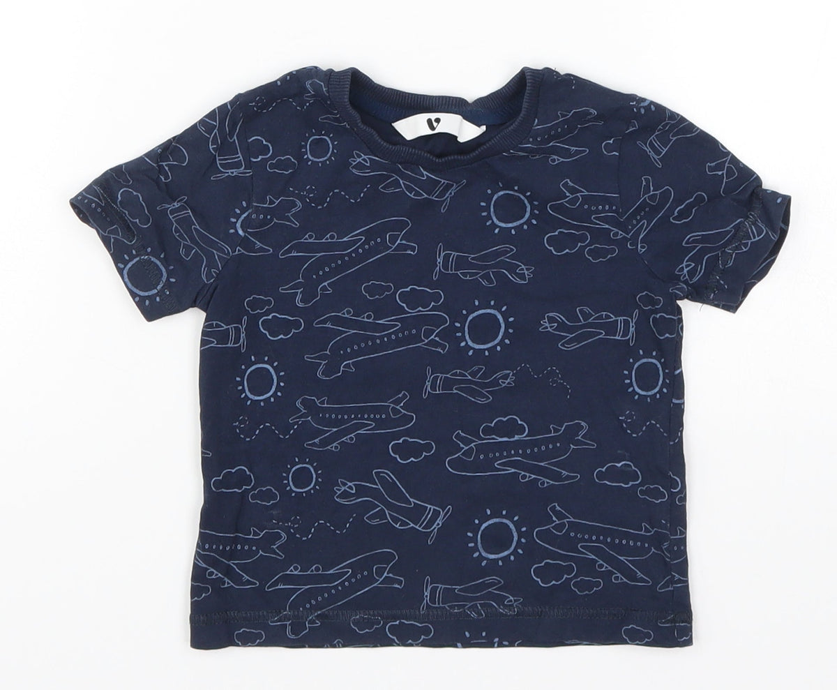 Additional front view of Very boys’ blue basic t-shirt, size 12-18, months - planes