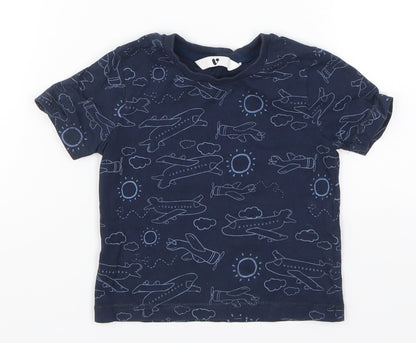 Additional front view of Very boys’ blue basic t-shirt, size 12-18, months - planes