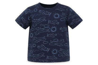 Front view of Very boys’ blue basic t-shirt, size 12-18, months - planes