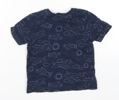 Back view of Very boys’ blue basic t-shirt, size 12-18, months - planes