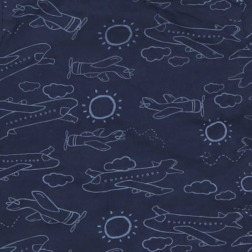 Brand and care label for Very boys’ blue basic t-shirt, size 12-18, months - planes