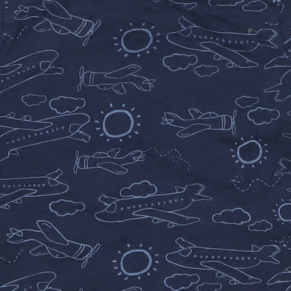 Brand and care label for Very boys’ blue basic t-shirt, size 12-18, months - planes