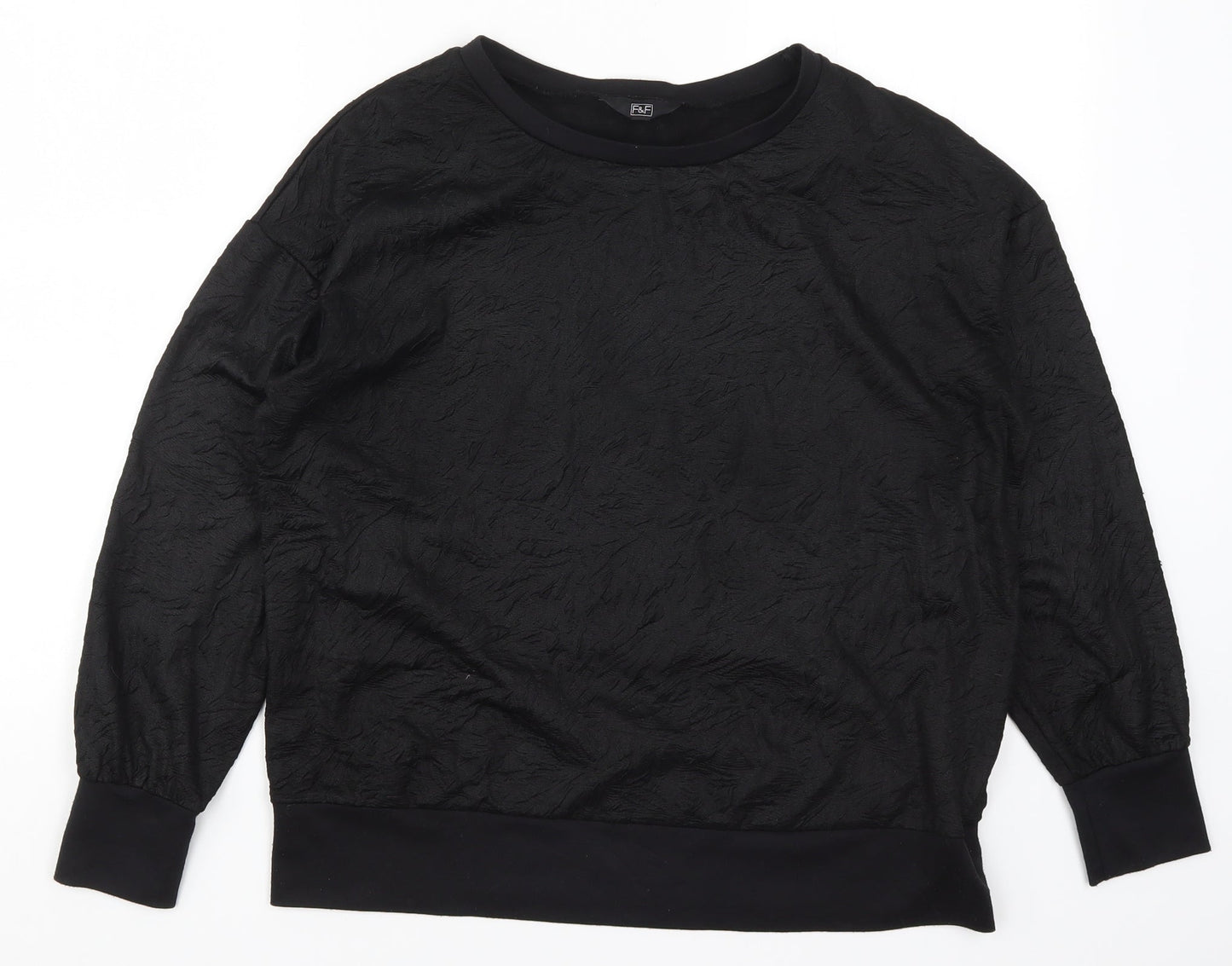 F&F Womens Black   Pullover Sweatshirt Size 12  - Crinkle Effect