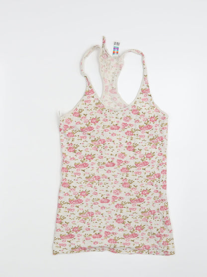 Additional front view of Denim Co. women’s white floral basic tank, size UK 10