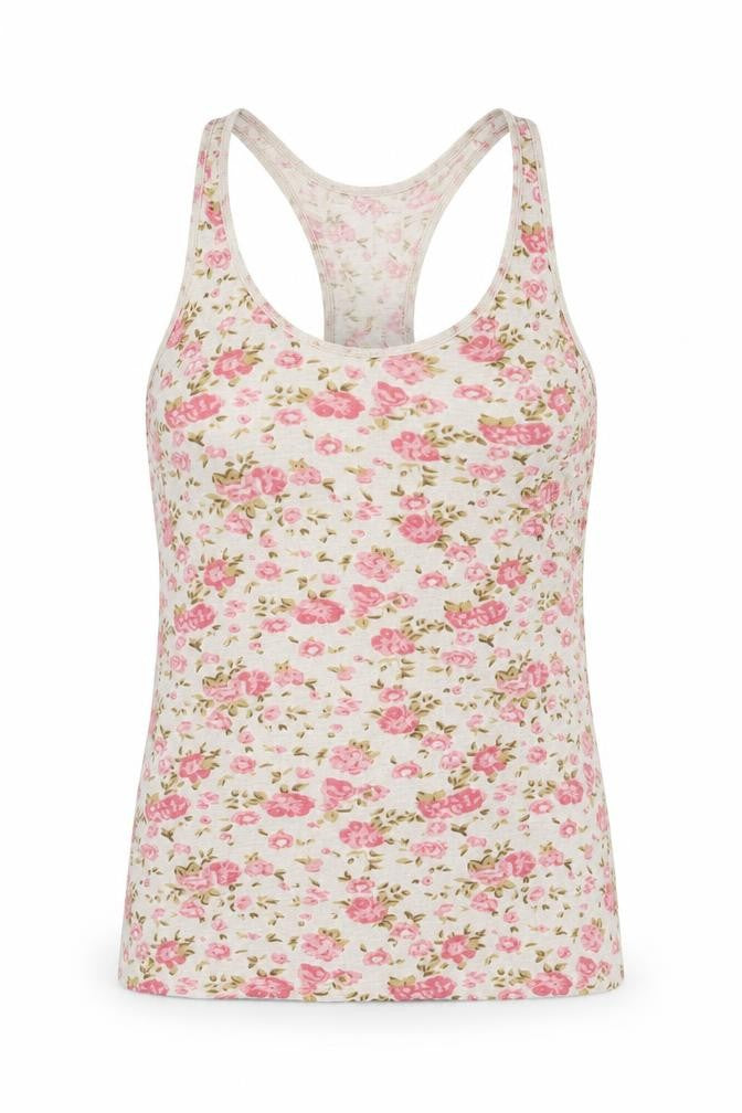 Denim Co. Womens White Floral  Basic Tank Size 10