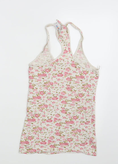 Back view of Denim Co. women’s white floral basic tank, size UK 10