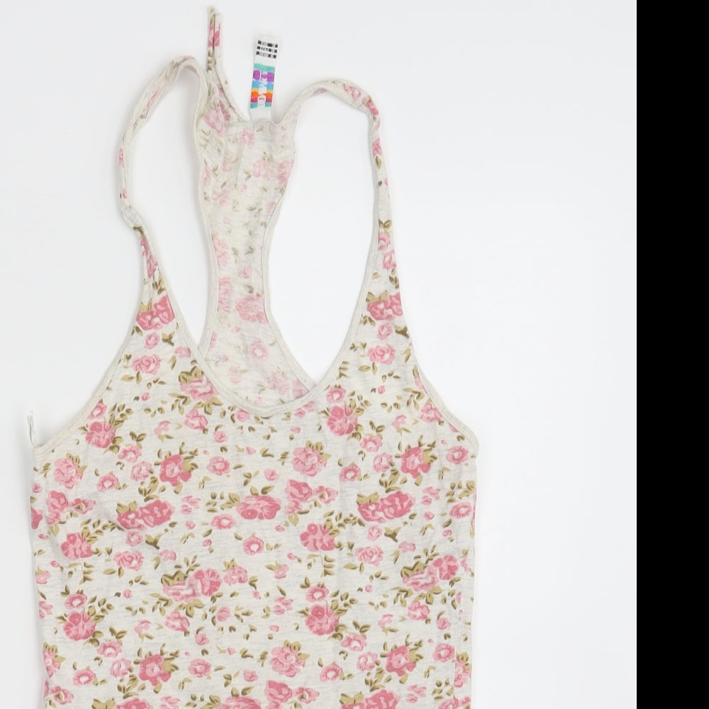 Denim Co. Womens White Floral  Basic Tank Size 10