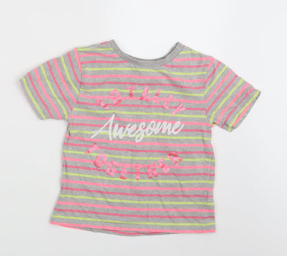 Additional front view of Pep&Co girls’ multicoloured striped basic t-shirt, size 10-11, years