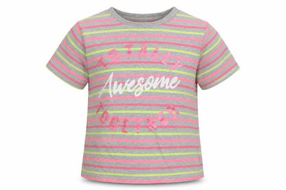 Front view of Pep&Co girls’ multicoloured striped basic t-shirt, size 10-11, years