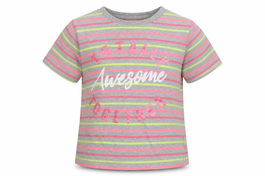 Front view of Pep&Co girls’ multicoloured striped basic t-shirt, size 10-11, years