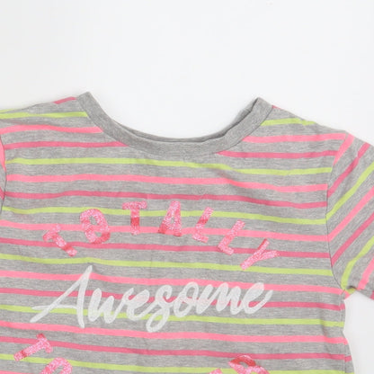 Close-up detail of Pep&Co girls’ multicoloured striped basic t-shirt, size 10-11, years
