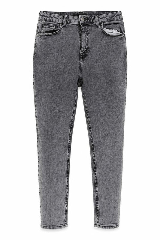 Front view of Denim & Co. women’s grey denim skinny jeans, size UK 14, 26-inch leg