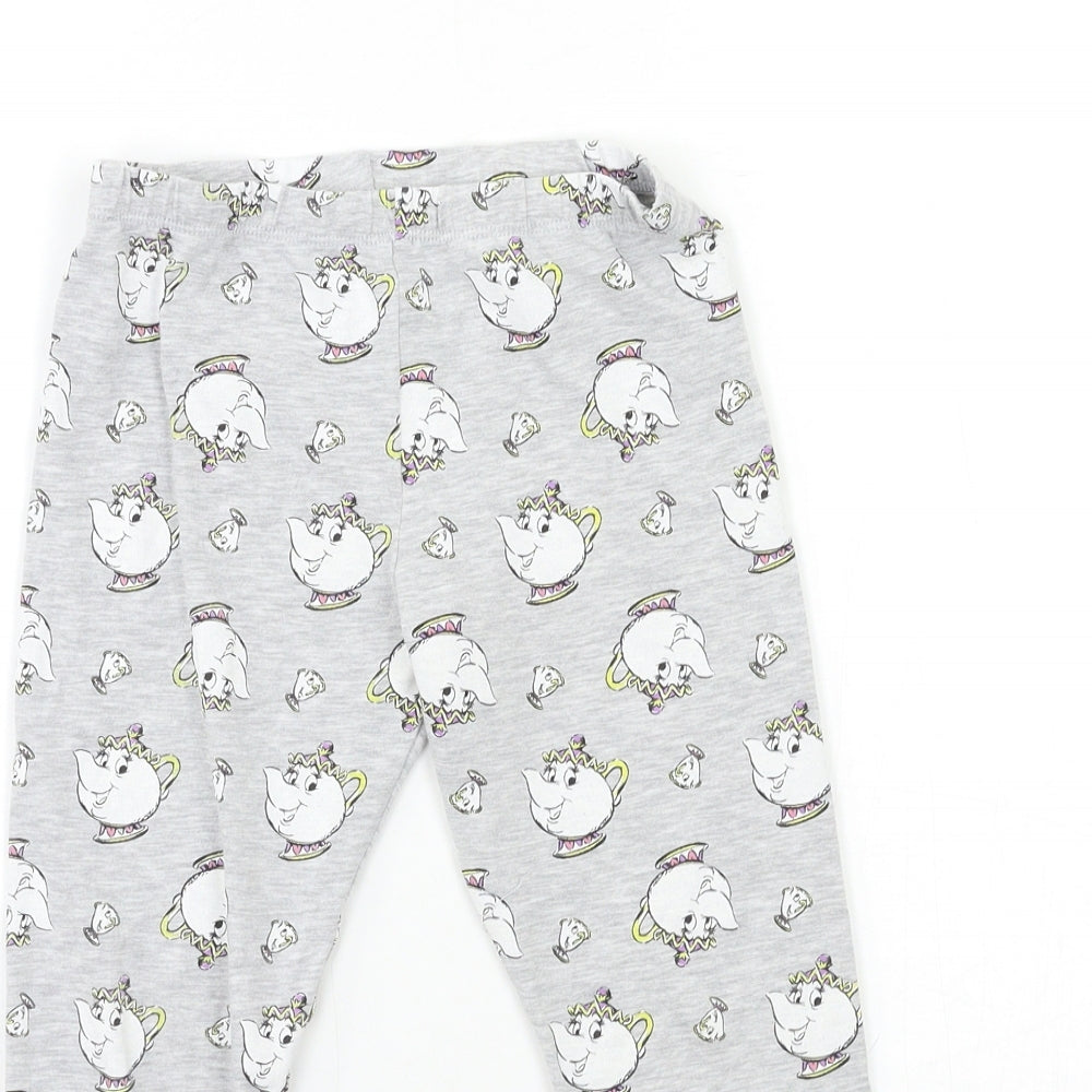 Disney Girls Grey Geometric  Top Lounge Pants Size 6 Years  - Beauty and the Beast