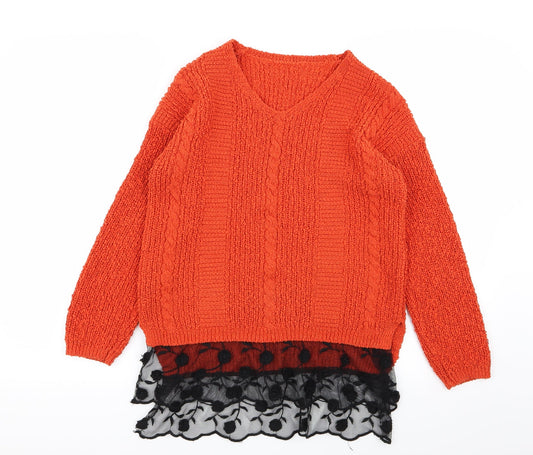 TU Womens Orange Floral  Pullover Jumper Size 8