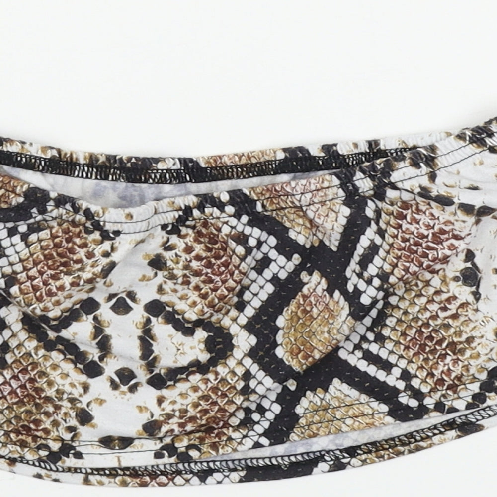 PRETTYLITTLETHING  Womens Beige Animal Print  Cropped T-Shirt Size 10