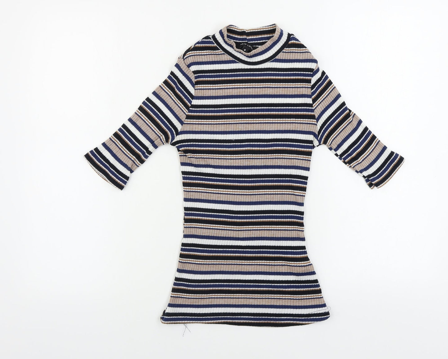 New Look Womens Beige Striped  Basic T-Shirt Size 8