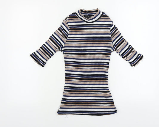 New Look Womens Beige Striped  Basic T-Shirt Size 8