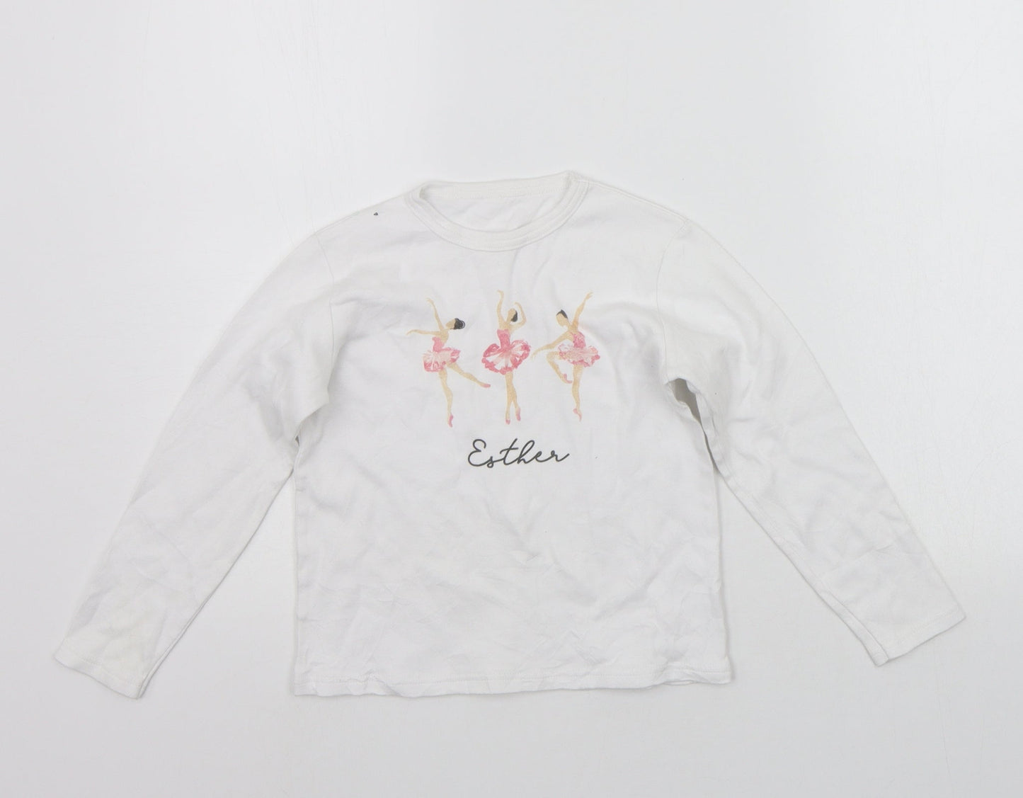 MINI ROYALS Girls White   Basic T-Shirt Size 7-8 Years  - print on front