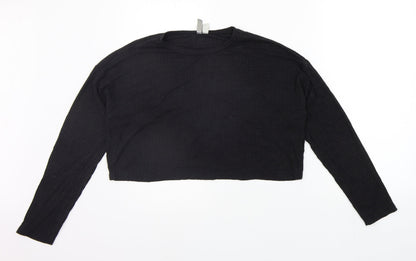 Additional front view of ASOS women’s black basic t-shirt, size UK 12
