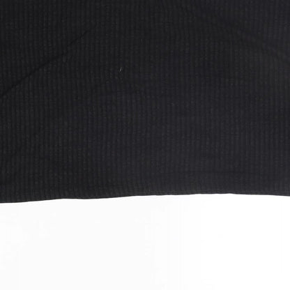 Brand and care label for ASOS women’s black basic t-shirt, size UK 12