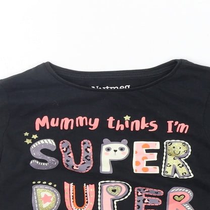 Close-up detail of Nutmeg girls’ grey basic t-shirt, size 5-6, years