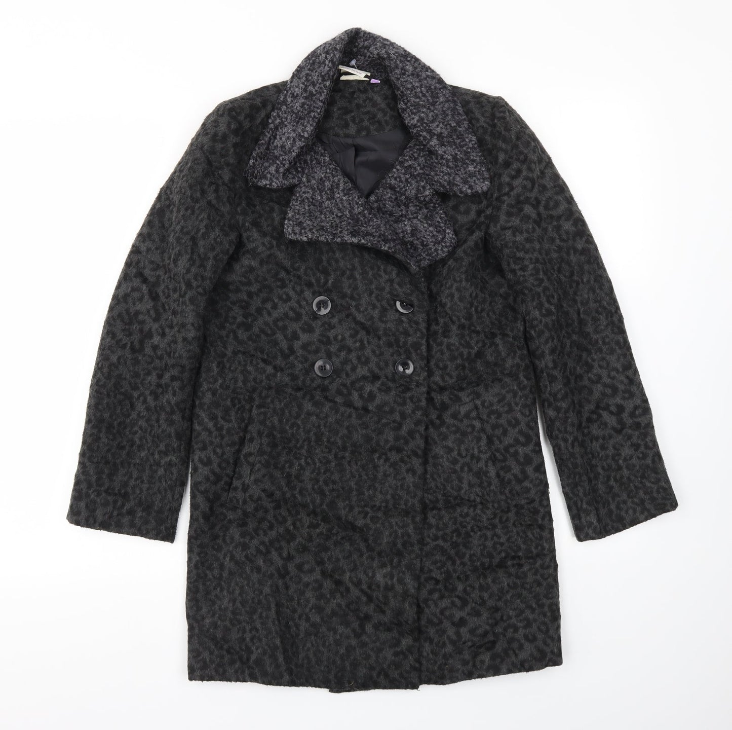 JHON LEWIS Girls Black Animal Print  Basic Coat Coat Size 11 Years