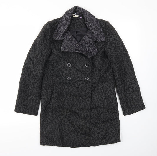 JHON LEWIS Girls Black Animal Print  Basic Coat Coat Size 11 Years