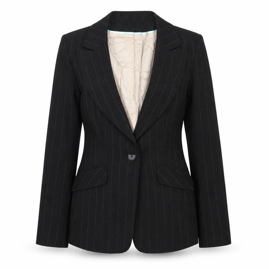 Warehouse Womens Black Striped  Jacket Blazer Size 10