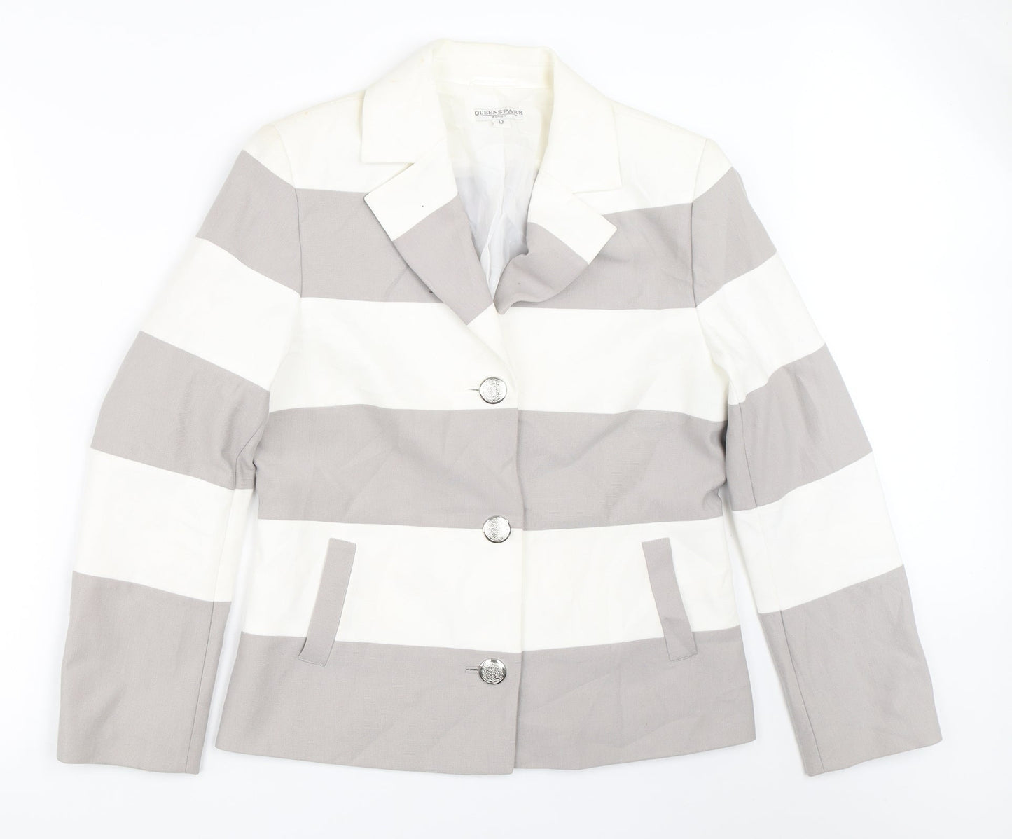 Queenspark Womens Grey Striped  Jacket Blazer Size 12